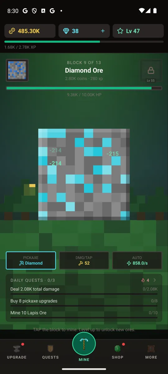 Mining Diamond Ore mid-game