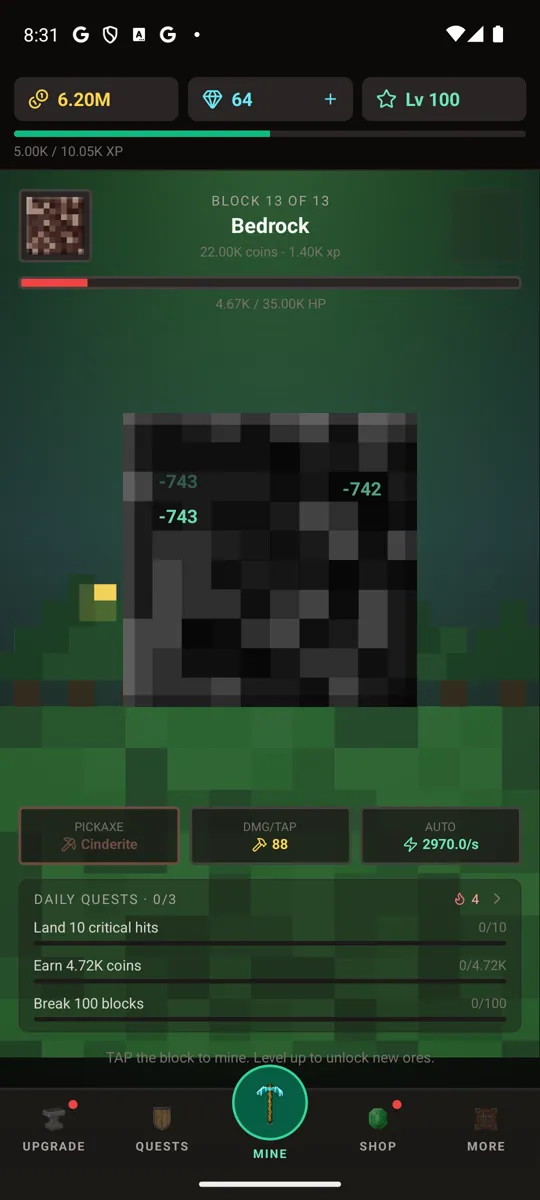 Mining Bedrock at level 100